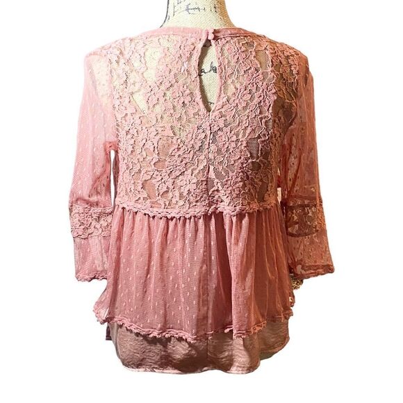 Free People Sheer Modern Romance Lace Blouse Deco Pink - Picture 4 of 7